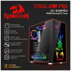 Redragon GC-608 PRO SteelJaw Pro RGB Gaming PC Case – Mid-Tower, Tempered Glass Front & Side, Motherboard RGB SYNC, 2+1 Double-Ring RGB Fans, ATX/mATX, USB 3.0 – Black