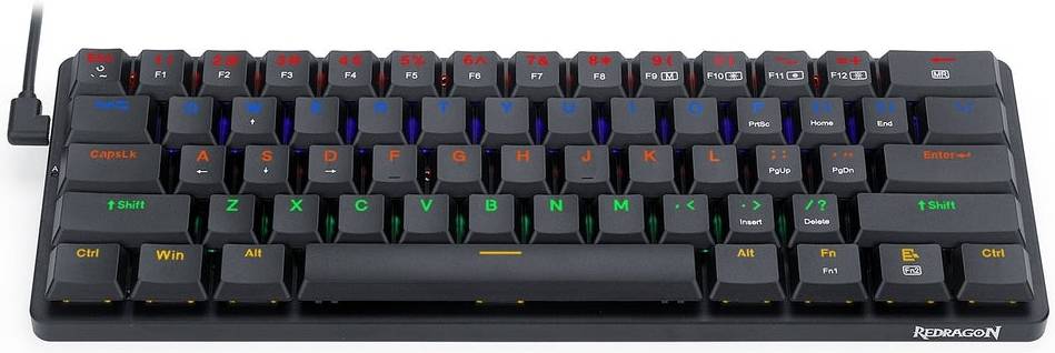 Redragon K615P-KBS ELISE PRO RGB Wireless Tri-Mode Mechanical Gaming Keyboard – 60% Layout, Low Profile Blue Switch, Bluetooth + 2.4G + Type-C – Black