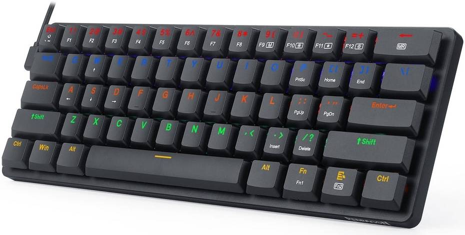 Redragon K615P-KBS ELISE PRO RGB Wireless Tri-Mode Mechanical Gaming Keyboard – 60% Layout, Low Profile Blue Switch, Bluetooth + 2.4G + Type-C – Black