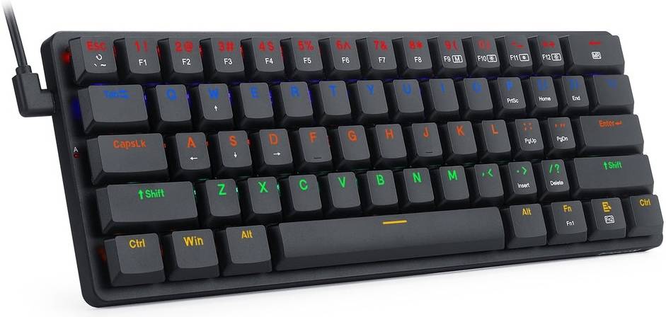 Redragon K615P-KBS ELISE PRO RGB Wireless Tri-Mode Mechanical Gaming Keyboard – 60% Layout, Low Profile Blue Switch, Bluetooth + 2.4G + Type-C – Black