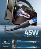 JOYROOM JR-CL07 90W 3-in-1 Car Charger with 1.6m Coiled USB-C Cable