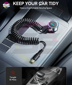 JOYROOM JR-CL07 90W 3-in-1 Car Charger with 1.6m Coiled USB-C Cable
