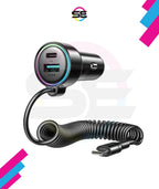 JOYROOM JR-CL07 90W 3-in-1 Car Charger with 1.6m Coiled USB-C Cable