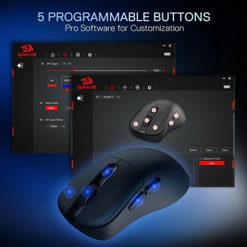 Redragon M998-STD 1K Tri-Mode Wireless Gaming Mouse – 24K DPI 61g Ultra-Light Magnetic RGB Dock