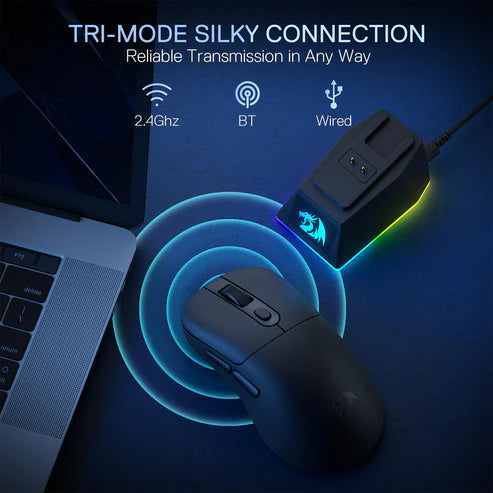 Redragon M998-STD 1K Tri-Mode Wireless Gaming Mouse – 24K DPI 61g Ultra-Light Magnetic RGB Dock