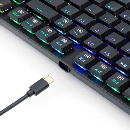 Redragon K607 RGB Low Profile TKL Wired Mechanical Gaming Keyboard – 87 Keys, Blue Switch, Type-C, Multi-Device Bluetooth + 2.4G – Black