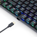 Redragon K607 RGB Low Profile TKL Wired Mechanical Gaming Keyboard – 87 Keys, Blue Switch, Type-C, Multi-Device Bluetooth + 2.4G – Black