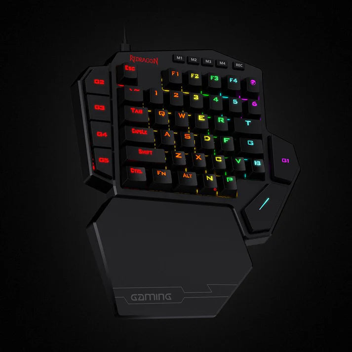 Redragon K585 DITI One-Handed RGB Mechanical Gaming Keyboard – 42 Keys, Blue Switch, 7 Macro Keys, Detachable Wrist Rest – Black