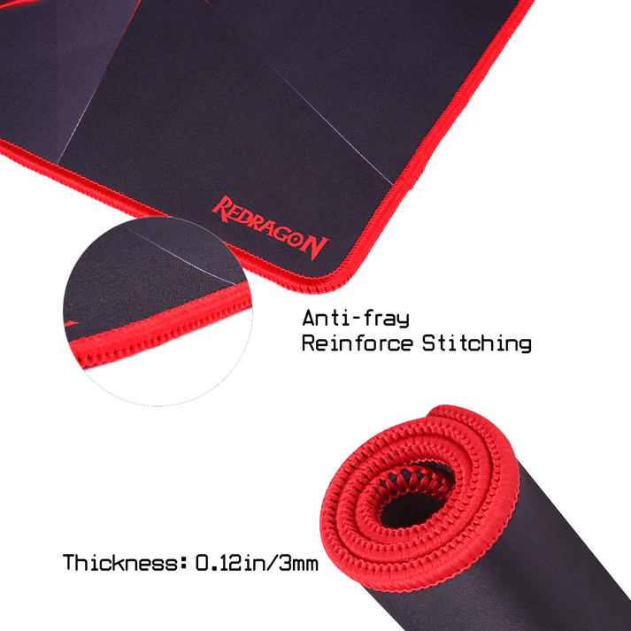 Redragon P012 CAPRICORN Gaming Mouse Pad – 325×245×3mm, Geometric Diamond Design, Anti-Fray Red Stitching, Non-Slip Rubber Base, Easy to Wash – Black/Red