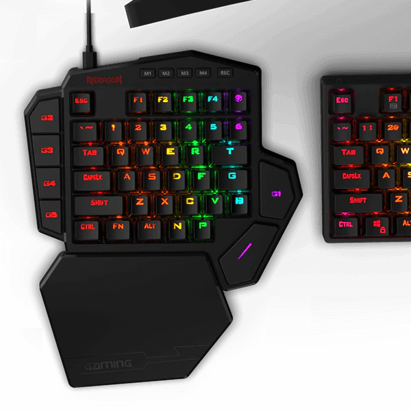 Redragon K585 DITI One-Handed RGB Mechanical Gaming Keyboard – 42 Keys, Blue Switch, 7 Macro Keys, Detachable Wrist Rest – Black