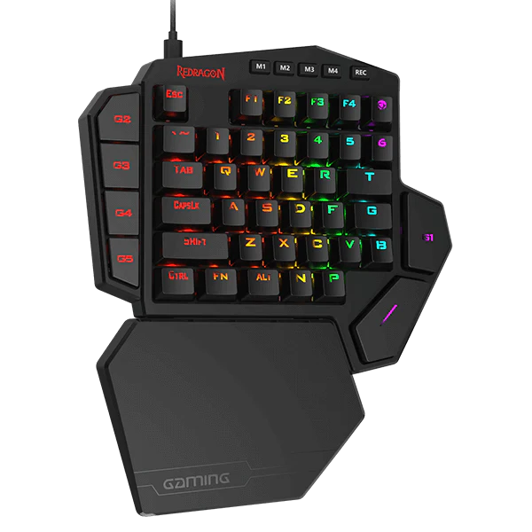 Redragon K585 DITI One-Handed RGB Mechanical Gaming Keyboard – 42 Keys, Blue Switch, 7 Macro Keys, Detachable Wrist Rest – Black